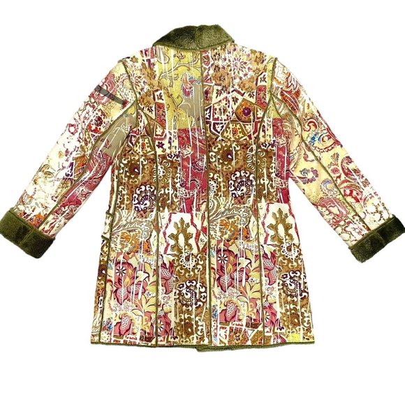 CHICO'S Sage Green Paisley Faux Shearling Suede Jacket Coat Sz 1 Medium 8 10 - Picture 2 of 4